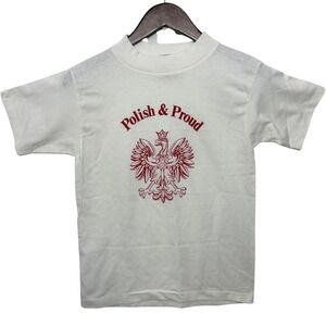 Vintage Sport Attack Polish & Proud Eagle Graphic T-Shirt Kids Medium 10-12